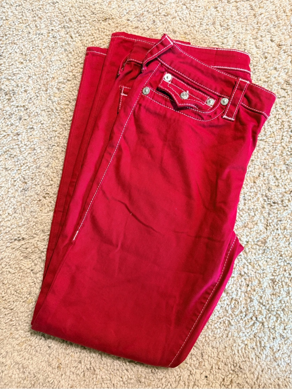 Vintage True Religion Red Skinny Jeans Women’s Size 32 Y2K Low Rise